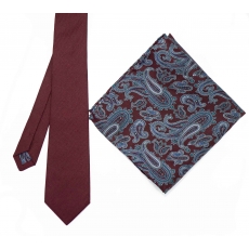     Набор "Бордовый №1" с галстуком из шерсти и нагрудным платком из шелка