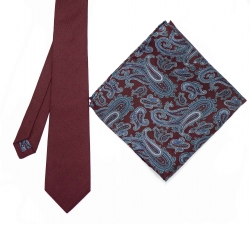     Набор "Бордовый №1" с галстуком из шерсти и нагрудным платком из шелка