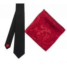     Набор "Черный №1" с галстуком из шерсти и нагрудным платком из шелка