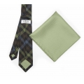     Набор "Зеленая клетка №1" с галстуком из шерсти и нагрудным платком