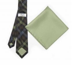     Набор "Зеленая клетка №1" с галстуком из шерсти и нагрудным платком
