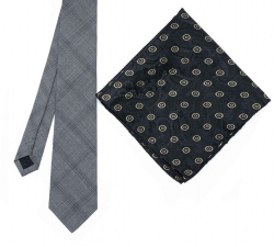     Набор "Серый в клетку №2" с галстуком из шерсти и нагрудным платком из шелка