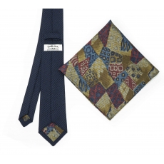     Набор "Синяя гусиная лапка №1" с галстуком из шерсти и нагрудным платком