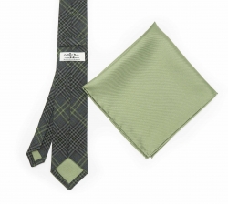     Набор "Зеленая клетка №2" с галстуком из шерсти и нагрудным платком