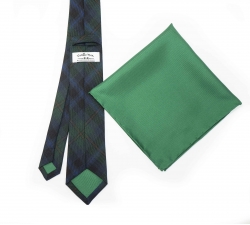     Набор "Зеленая клетка №3" с галстуком из шерсти и нагрудным платком