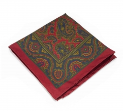        Платок-паше красный с узором пейсли, шелковый нагрудный платок с окантовкой