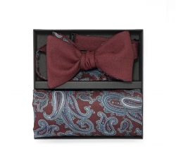     Набор "Бордовый №1" с галстук-бабочкой из шерсти и платком из шелка