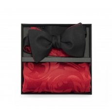     Набор "Черный с красным" с галстук-бабочкой из шерсти и платком из шелка