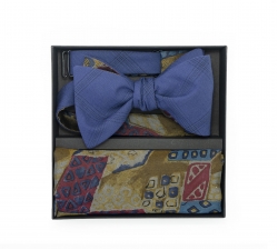     Набор "Голубая клетка №2" с галстук-бабочкой из шерсти и платком из шелка