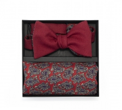     Набор "Красный №1" с галстук-бабочкой из шерсти и платком из шелка