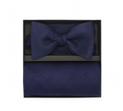    Подарочный набор синие галстук-бабочка и нагрудный платок изо льна 