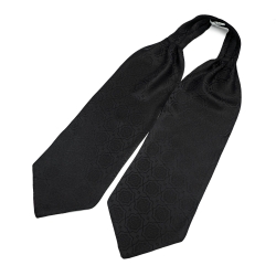 Шейный мужской платок Аскот черный с узором в клеточку из натурального шелка 