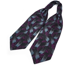            Шейный мужской платок Аскот черный с лиловым узором из натурального шелка 