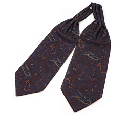            Шейный мужской платок Аскот темно-синий с узором пейсли из натурального шелка 