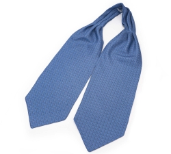           Шейный мужской платок Аскот голубой с узором в клеточку из натурального шелка 