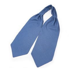 Шейный мужской платок Аскот голубой с узором в клеточку из натурального шелка 