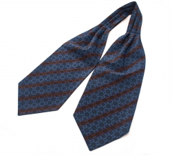           Шейный мужской платок Аскот с узором "Сине-коричневая полоска" из натурального шелка 