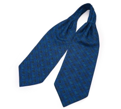            Шейный мужской платок Аскот ярко-синий с узором в клетку из натурального шелка 